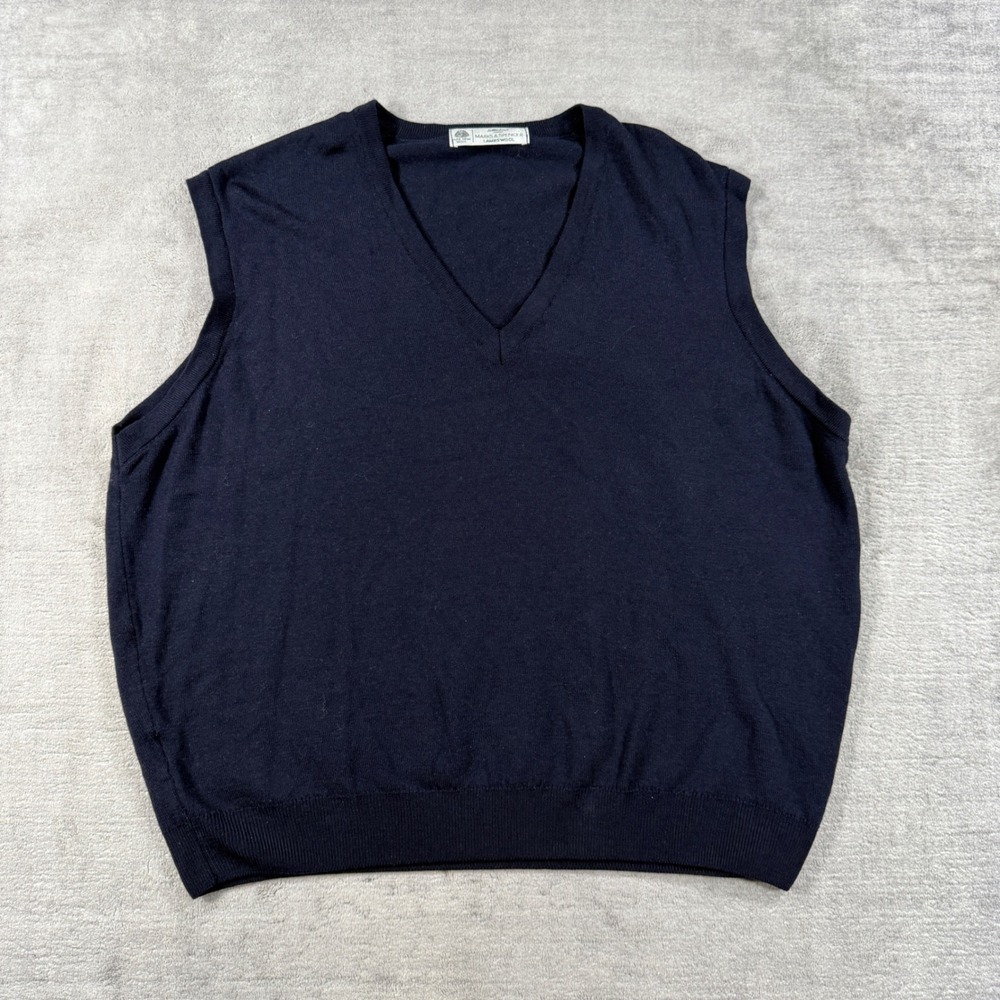 Vintage St Michael from Marks & Spencer Sweater Mens XL Blue Vest Lambswool Knit